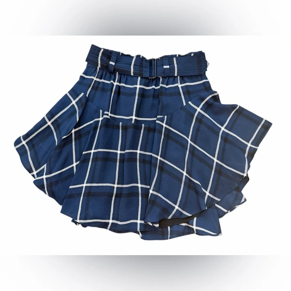 A.L.C. Asymmetrical Navy Plaid Mini Skirt